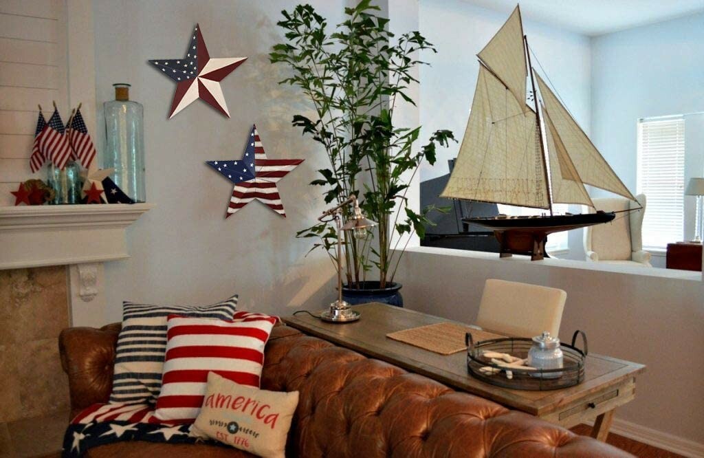 Metal American Flag Barn Star Decor Patriotic Mounted 3D Wall Art July 4th 12″
