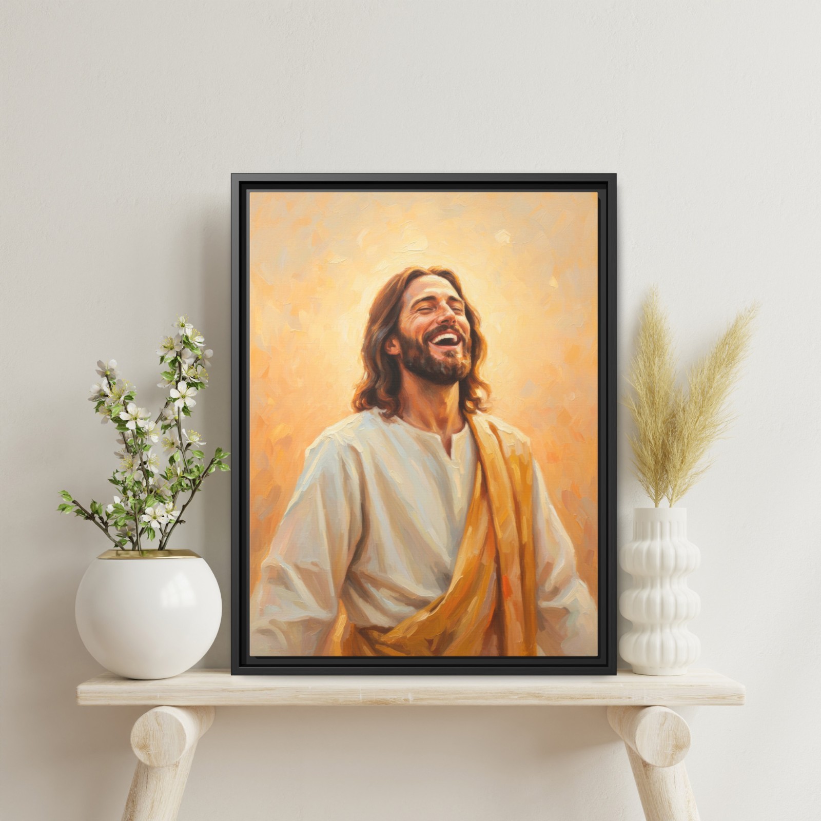 Joyful Laughing Jesus Portrait Art, Smiling Christ Impressionist Painting