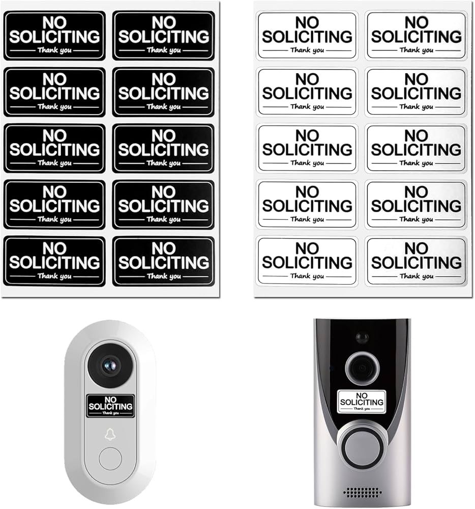ONE No Soliciting WHITE Black Letters Front Door Bell Sticker Decal 1.33”X0.62”
