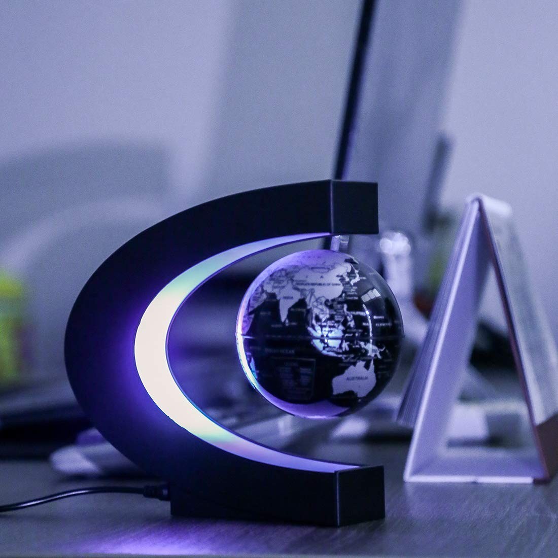 Magnetic Levitating Globe with LED Light – Unique Tech Gift for Kids & Adults, F