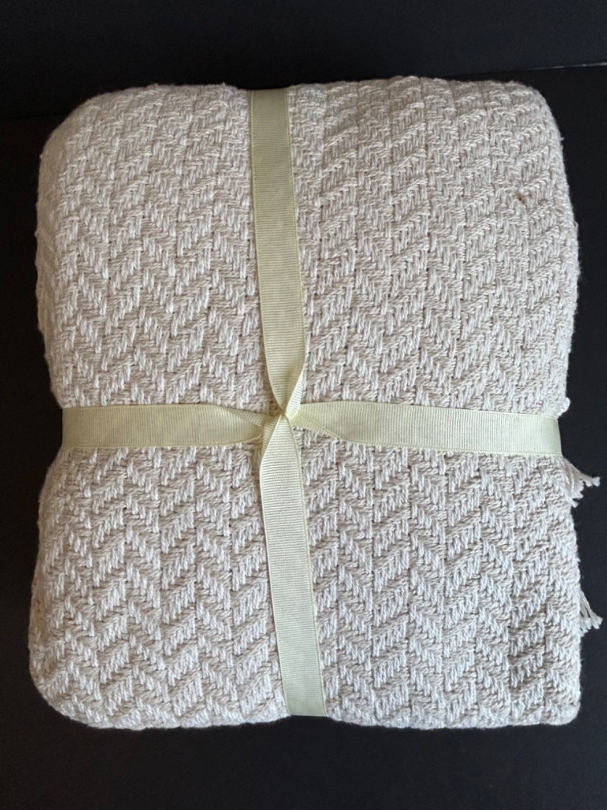 Hallmark 100% Cotton Woven Herringbone Throw Blanket 60 x 50 Inches Beige NWT