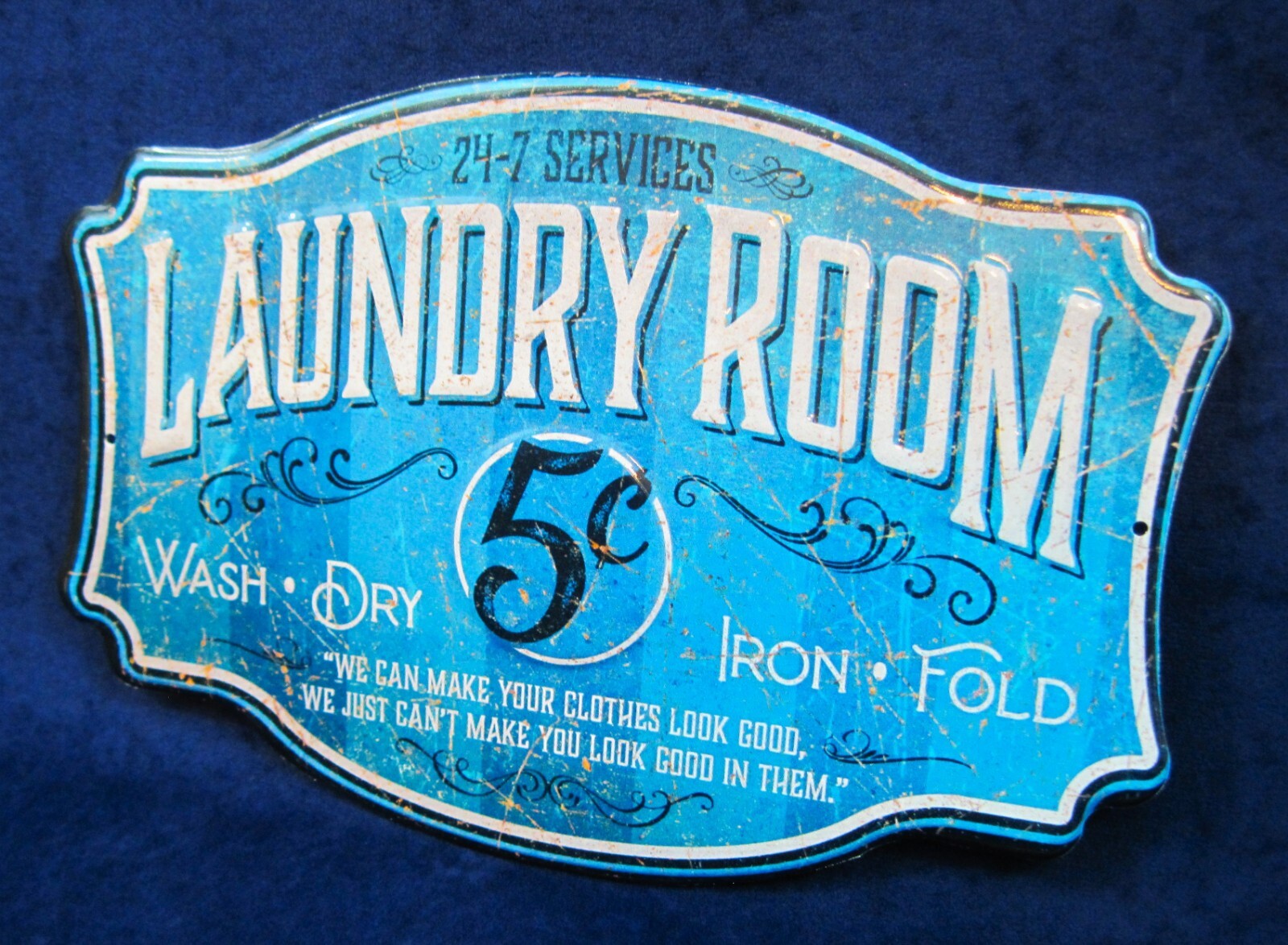 LAUNDRY ROOM -*US MADE*- Die-Cut Embossed Metal Sign – Utility Room Wall Décor