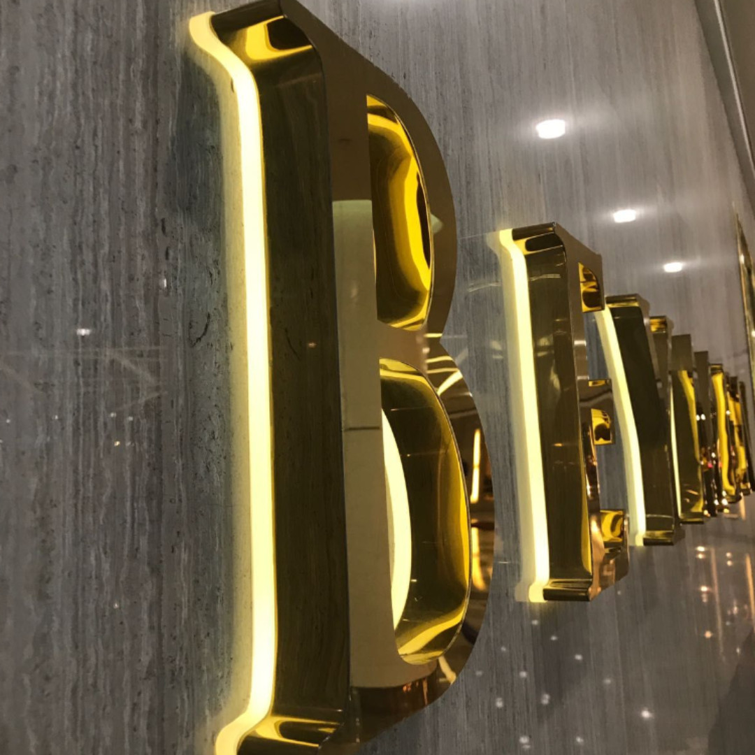 Custom 3D Metal Back Lit Letter Mirror Matte Glossy Polish Stainless LED Sign