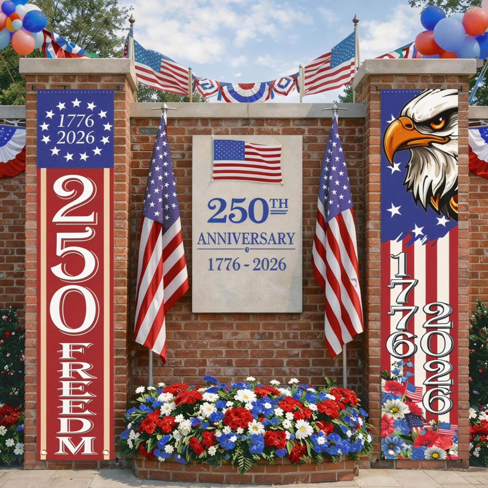 250th Anniversary Decorations Patriotic America Porch Banner for Memorial Da…