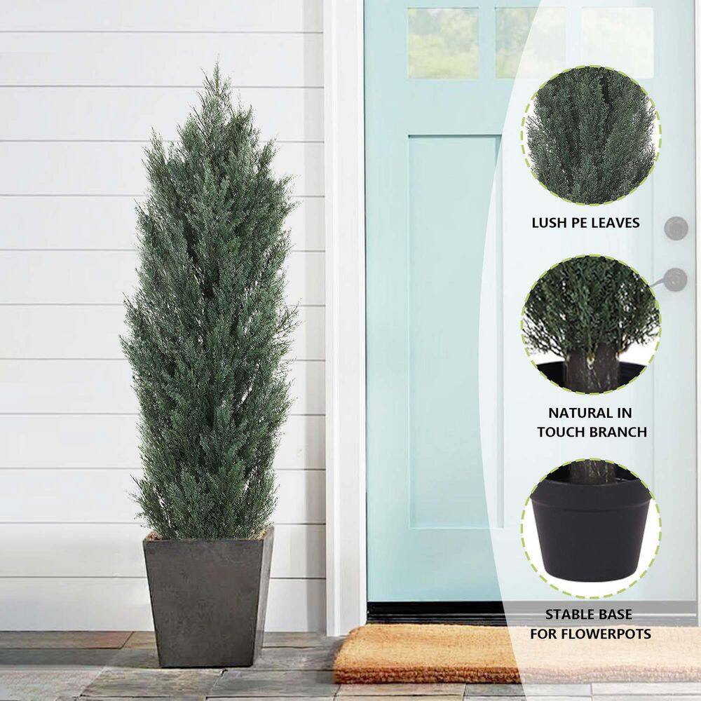 2-Piece 59 In. Artificial Cedar Tree Monochrome Pines in Pot for Garden