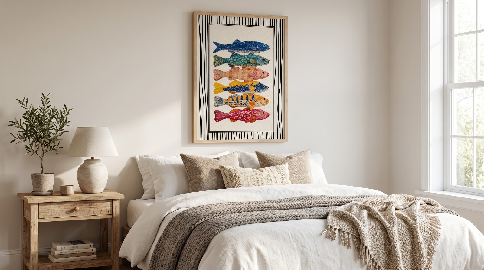 Japanese Fish Poster Folk Art Colorful Sea Life Kitchen Wall Decor Print