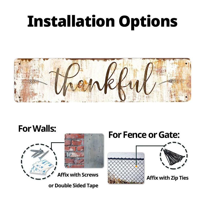 Rustic Thankful Metal Sign Farmhouse for Thanksgiving Fall Home Wall Decoration