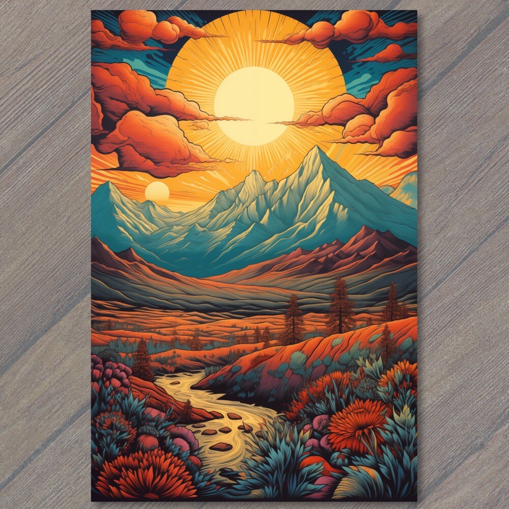 Art Print Majestic Mountain Desert Landscape Moon Sunset Sunrise Unusual Cool