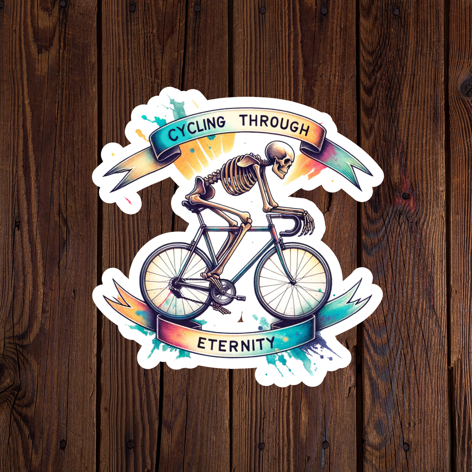 Skeleton sticker vinyl decal cycling through eternity bike bicycle funny mug