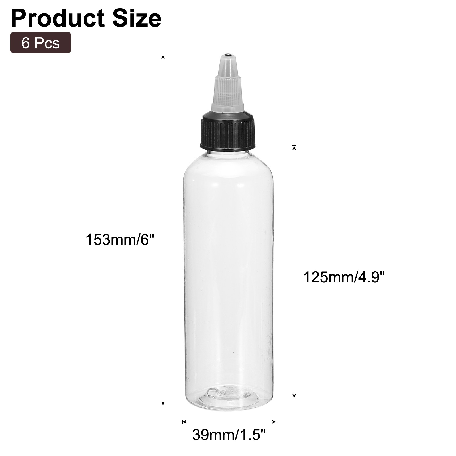 6 Pcs 4oz/120ml Squeeze Bottles Clear Dispensing Bottles with Twist Cap Lids