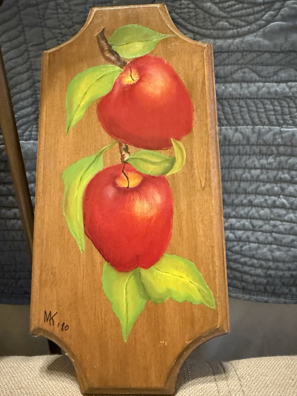 VTG Hand Painted Apple & Strawberry Wood Wall Plaque Set Cottage Core 4.5” X 10”