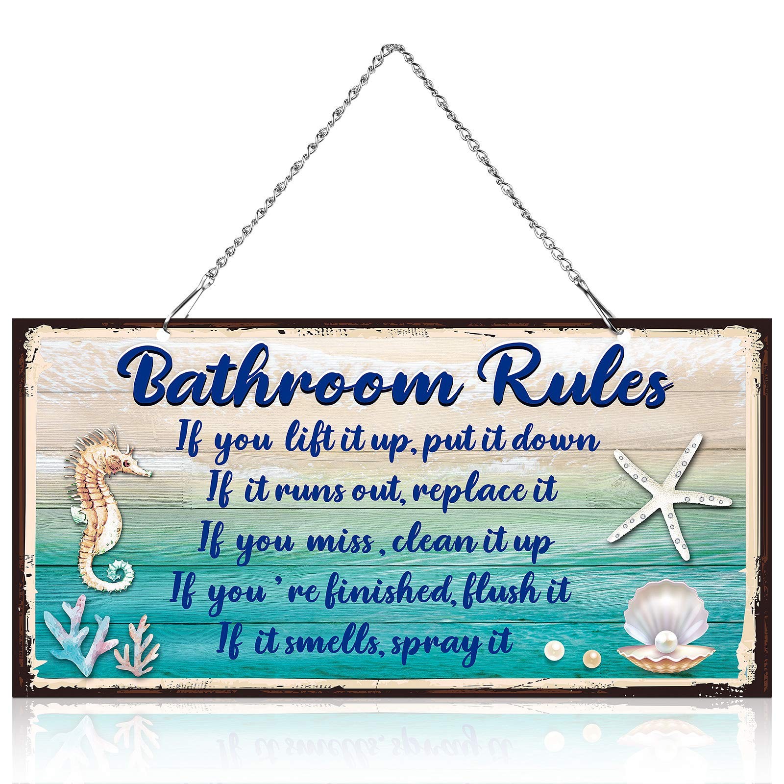 Seashell Bathroom Rules Decor Signs Wall Ocean Theme Beach Seashell Starfish …