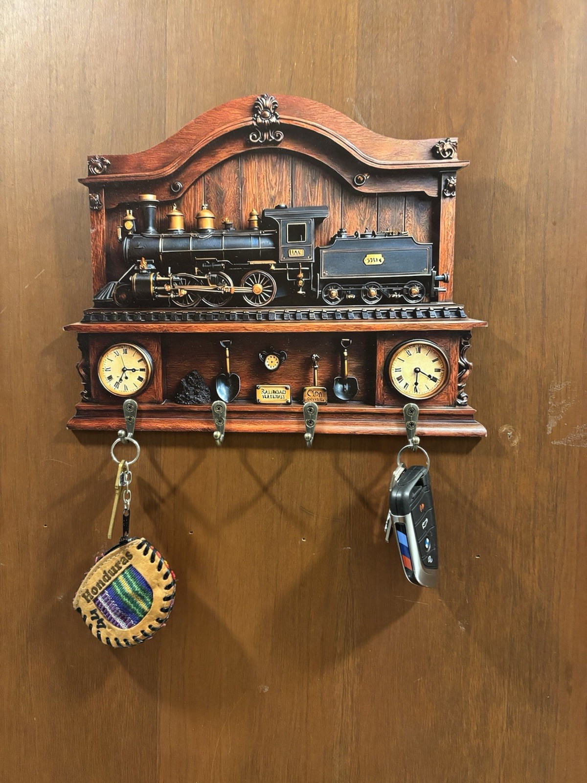 Vintage KEY HANGER/RACK Old Train Style,home Used large Size with Metalic Hooks