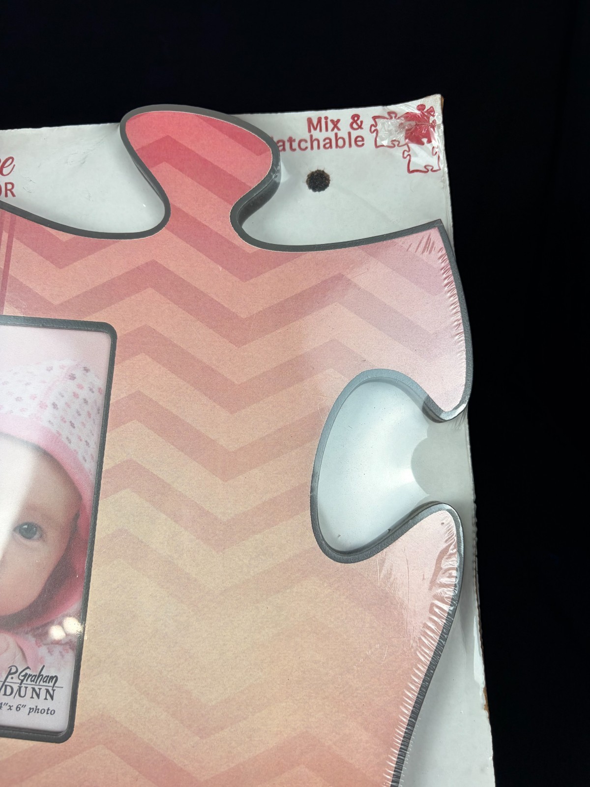 P Graham Dunn Puzzle Piece Picture Frame 4×6 Pink Chevron Nursery Decor
