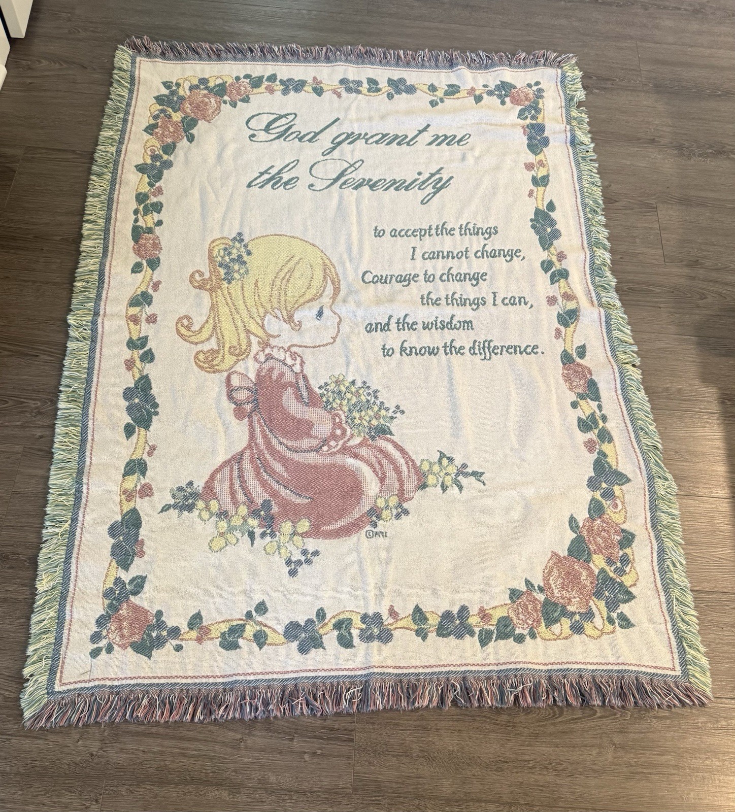 Precious Moments Serenity Prayer Floral Woven Fringed Sofa Throw Blanket