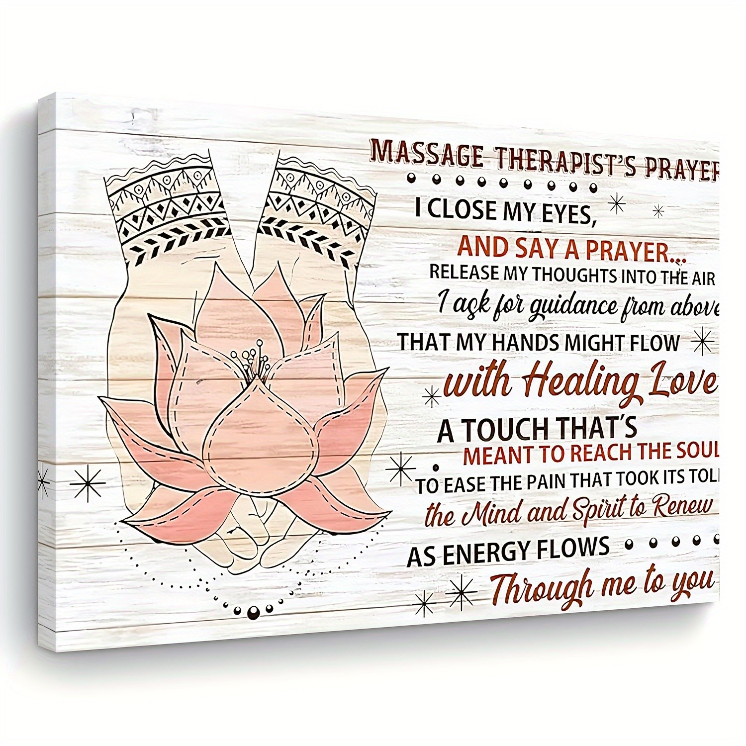 Canvas Art Framed Massage Therapist Prayer Lotus Hands Wood Sign Decor