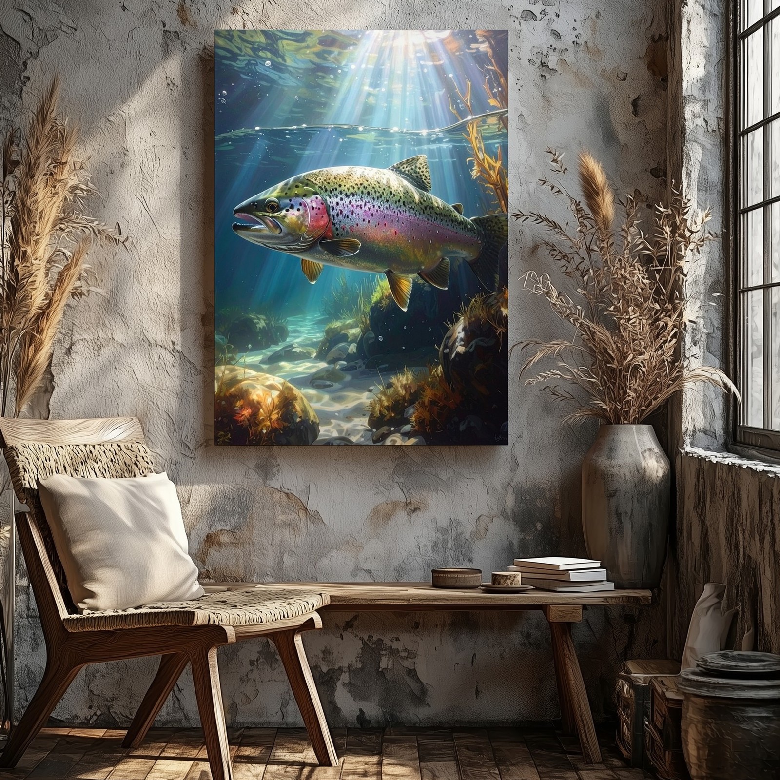 Wall Art Rainbow Trout River Canvasrealistic Freshwater Underwater Art