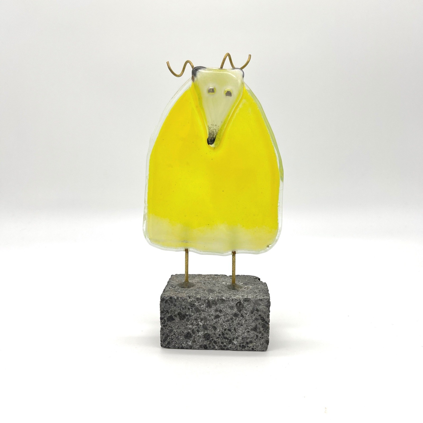Fused Art Glass Sheep Figurine Sculpture Modern Farmhouse Tabletop Decor Yellow