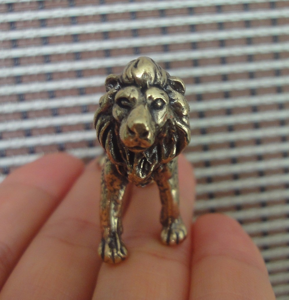Solid Brass Lion Figurine Bronze Color Statue Vintage Decor Animal Sculpture