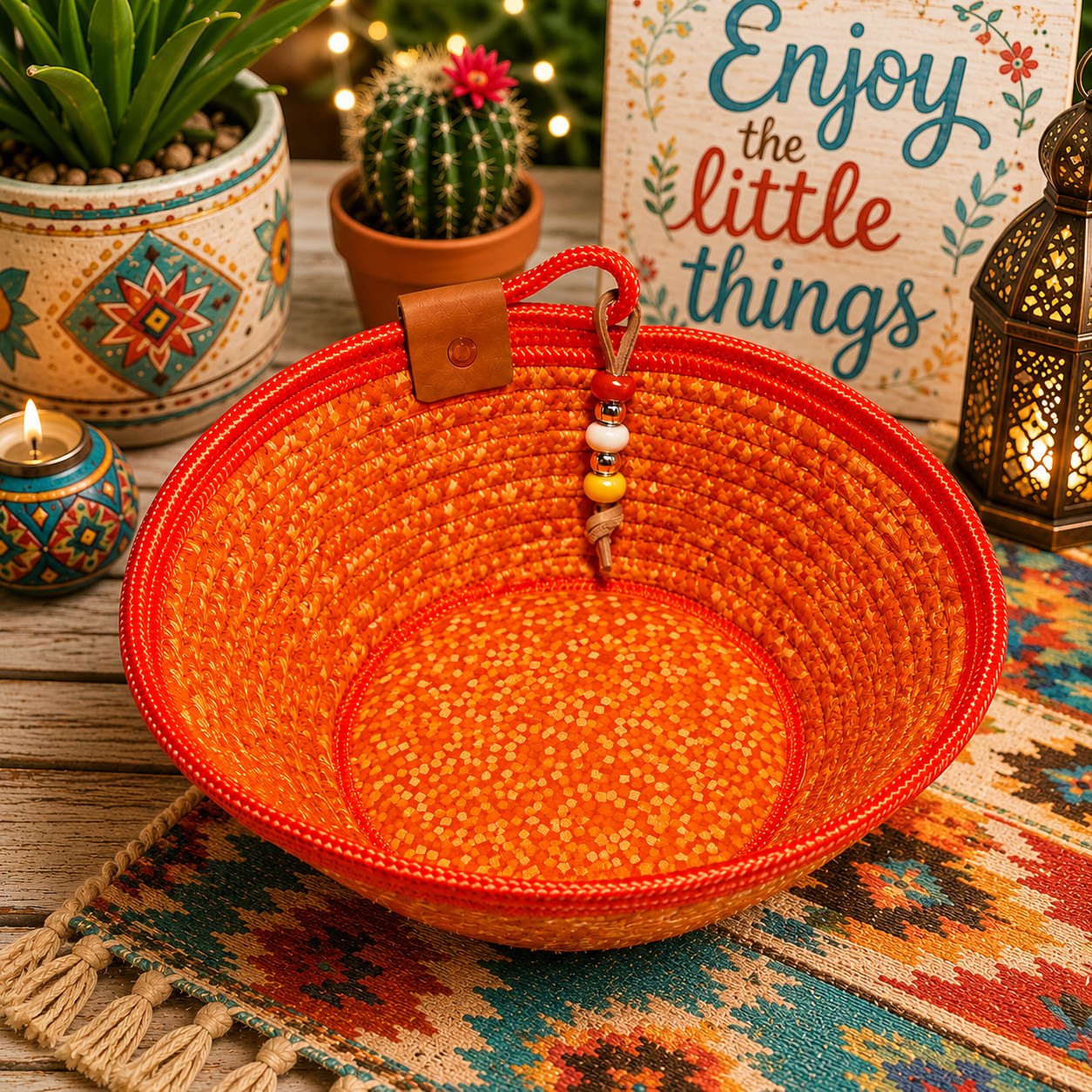 Orange Dark Medium & Light Colors Handmade Fabric Wrapped Rope Bowl Video & Pics