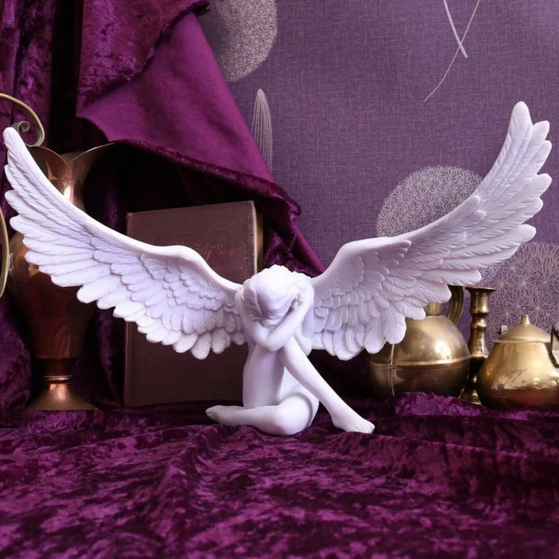 3D Angel Wing Figurine Resin Sculpture Modern Home Decor Statue Ornament Gift