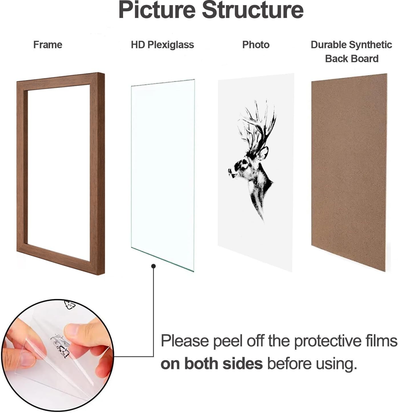11×17 Solid Wood Picture Frames Set of 4, Walnut Brown, Wall Gallery Display, Ho