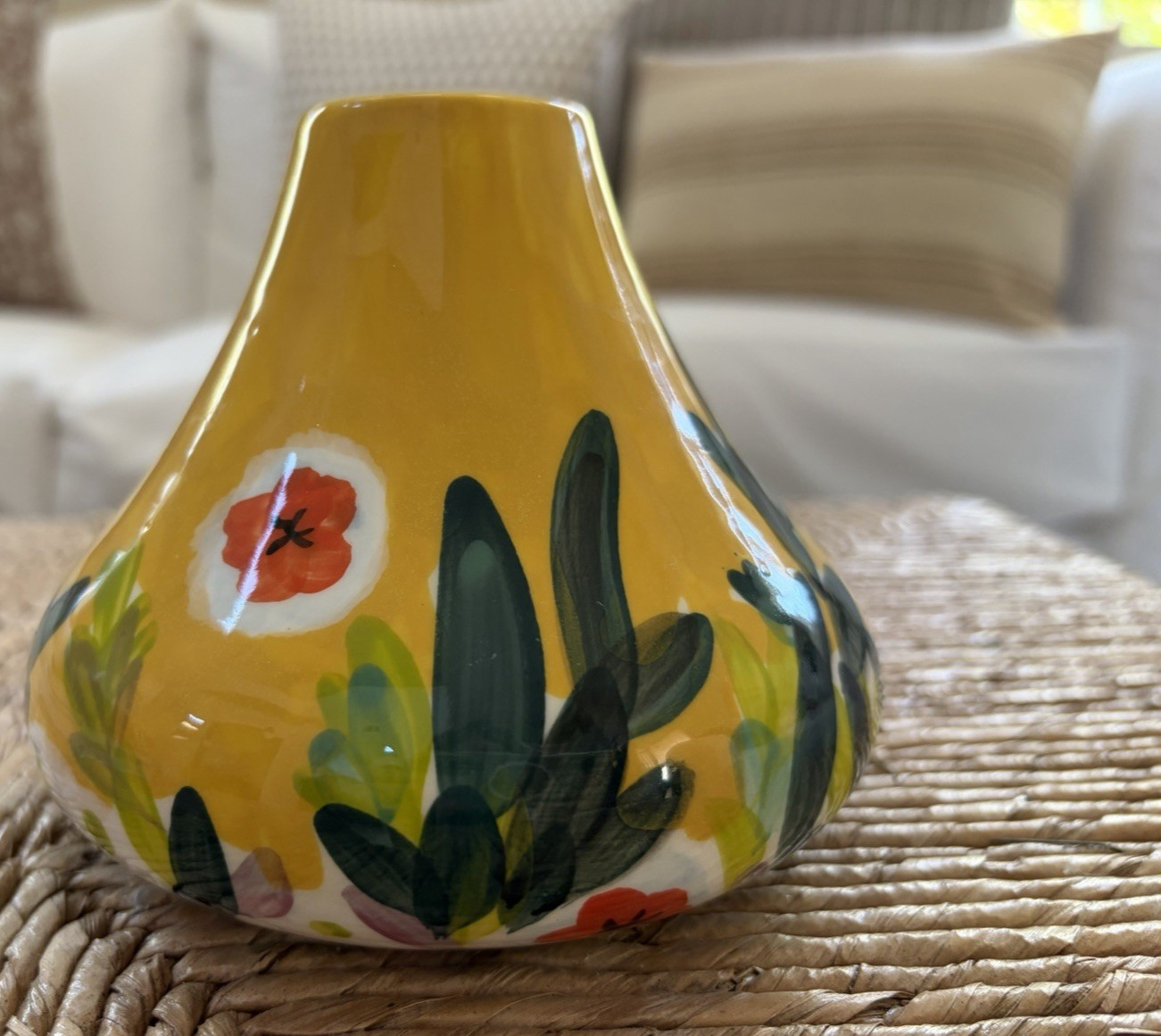 Anthropologie Yellow Lizzie Ceramic Vase