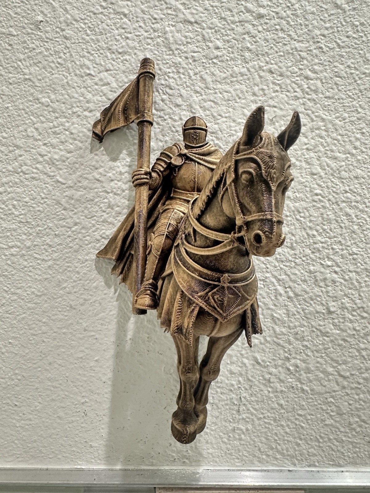 Hand Painted Medieval Knight On Horse Wall Mount Gothic Sculpture Armor Decor 9”