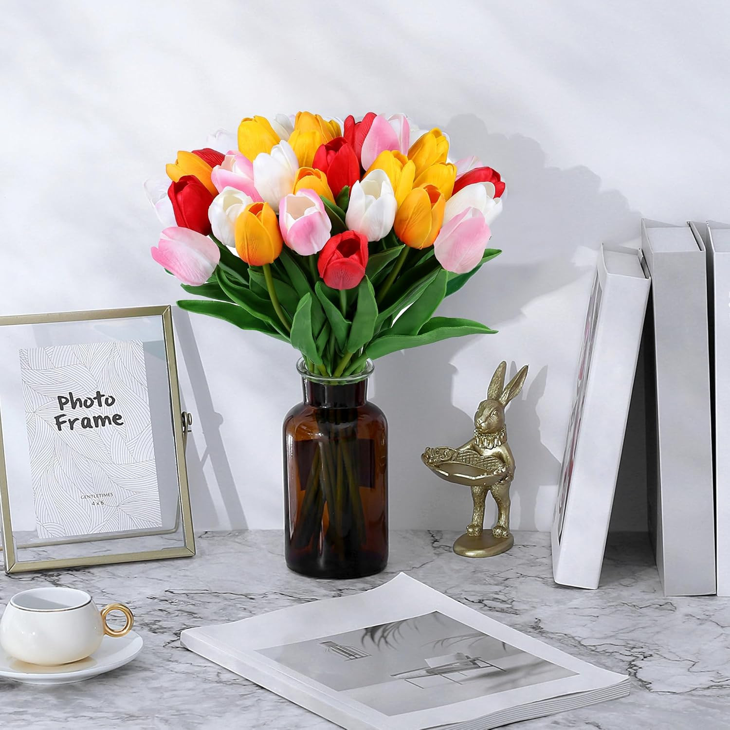Artificial Tulip Flowers – 15 Pcs Real Touch PU for Home and Events Decor