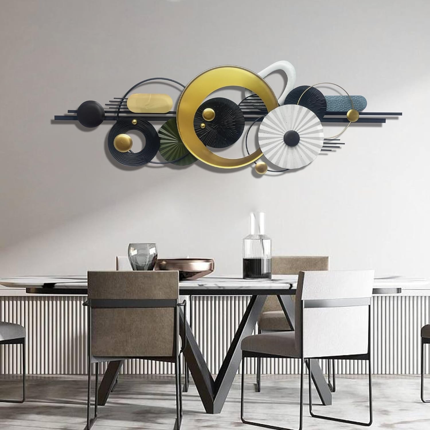 Metal Wall Decor 59×20 In – Elegant Black, Gold Abstract Geometric Design