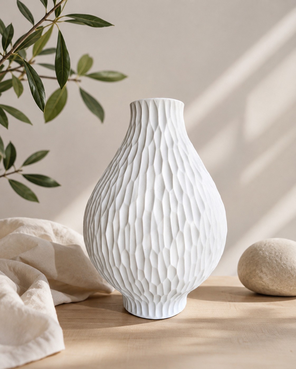 Crate&Barrel Vase Melbourne Porcelain Cream Organic Texture Glazed Interior 8″