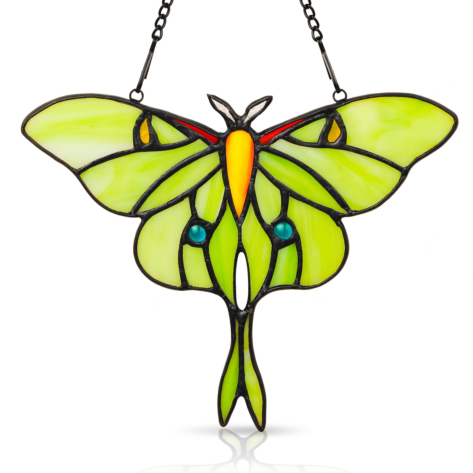 Pearl painted glass green butterfly light catcher hanging decoration for outdoor
