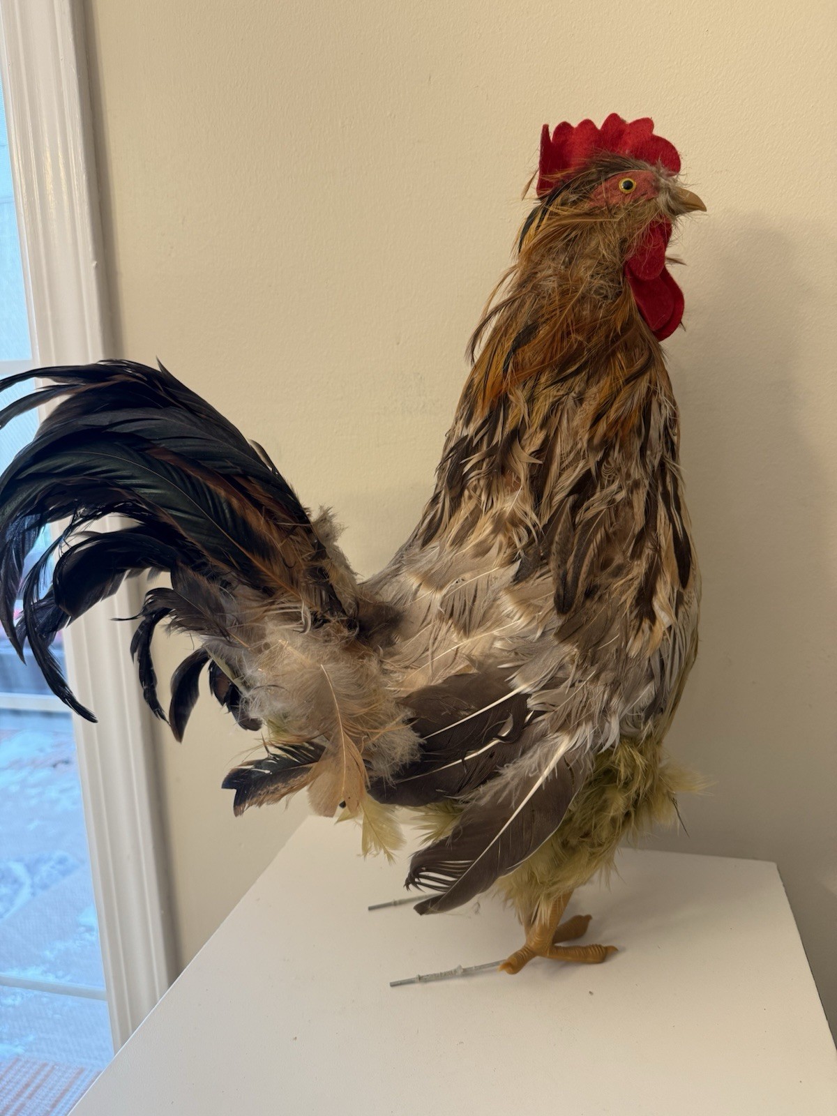 Realistic 18” Feathered Rooster Free Standing Country Farmhouse Rustic Decor