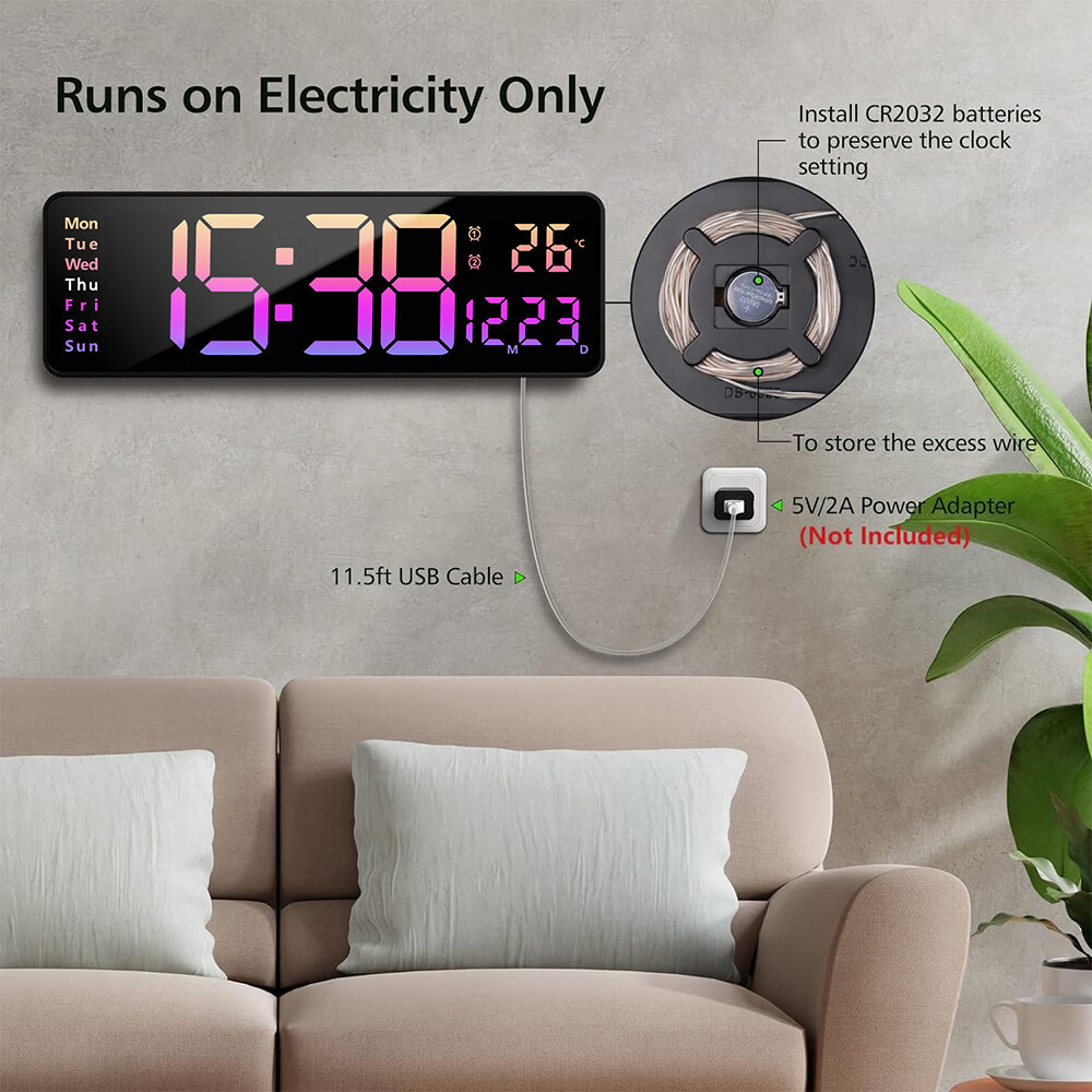 16inch BIG DIGITAL LED CLOCK WALL MOUNT LARGE NUMBERS TIMER DATE TEMPERATURE US
