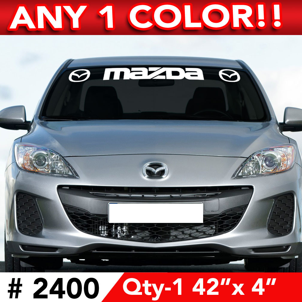 MAZDA TEXT w/LOGOS WINDSHIELD DECAL STICKER 42″w x 4″h in Any 1 Color