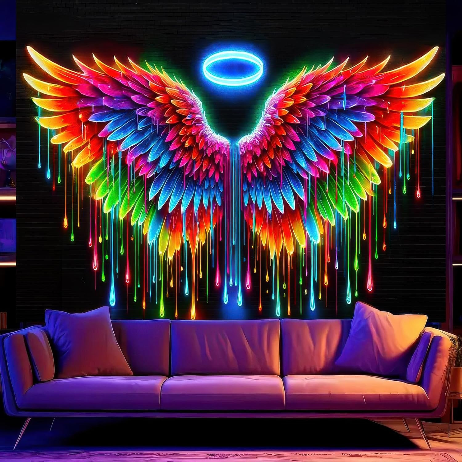 Blacklight Tapestry Angel Wings Glow in the Dark Poster 78X59 Inch