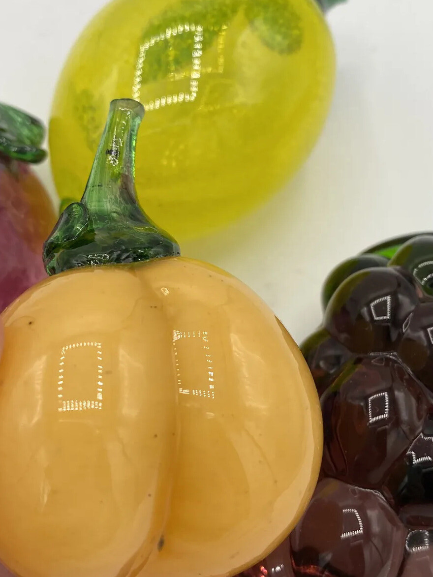 Art Glass Hand Blown Grapes Lemon Eggplant & Peach Set Of 4 See Pictures