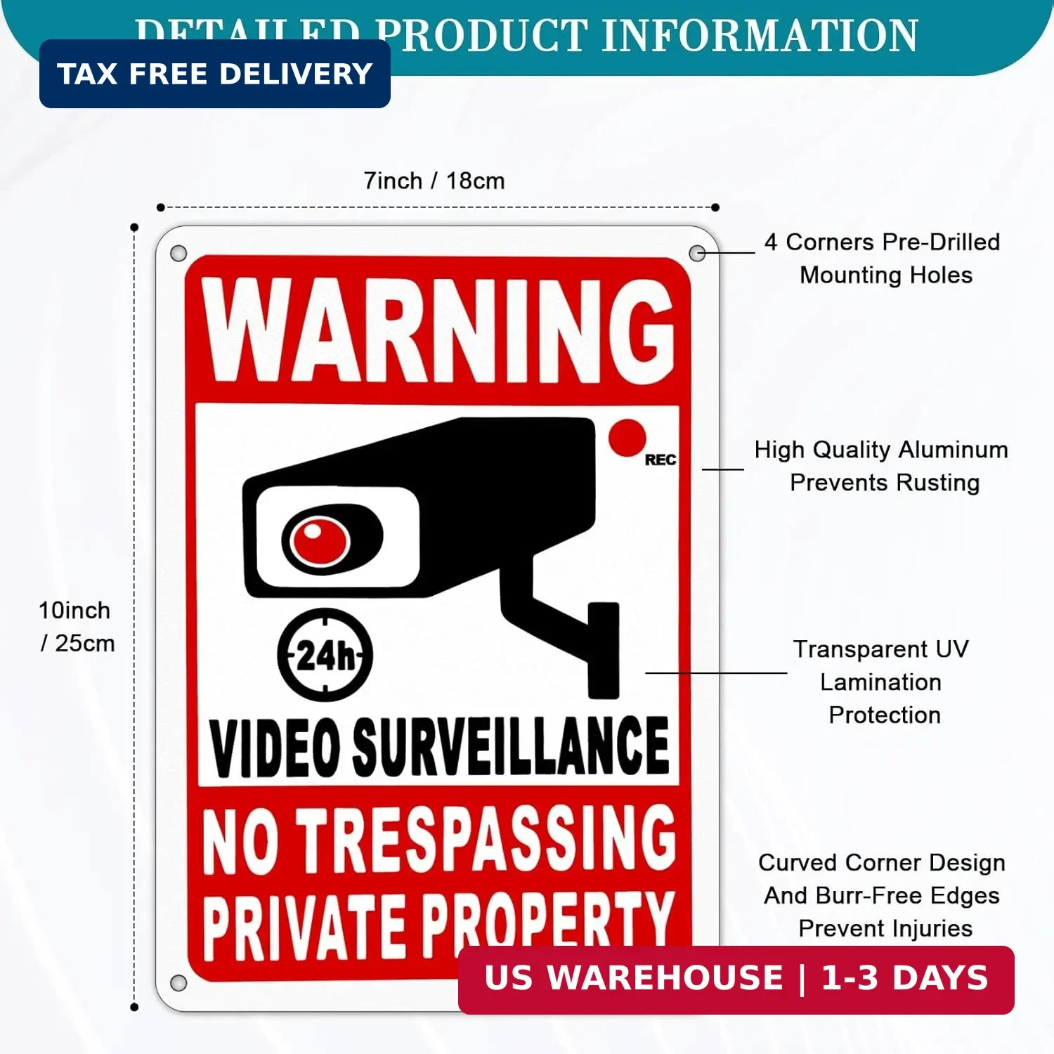 4-Pack Metal No Trespassing Signs Private Property 10 x 7 inch Rust Free 0.04