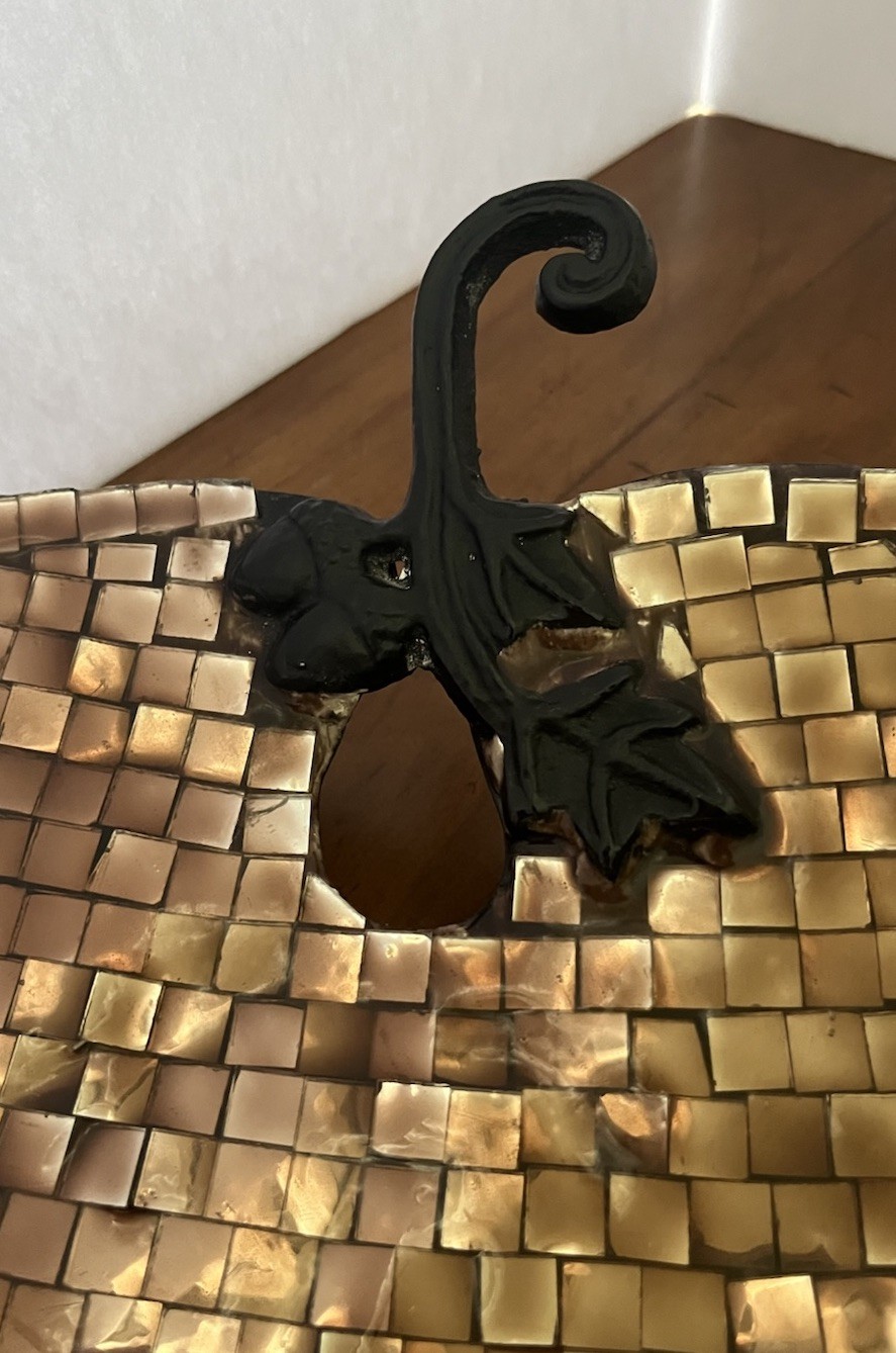 Mosaic Glass Tile Leaf Tray Brown Decorative Trinket Dish Accent Bowl 12″ Fall