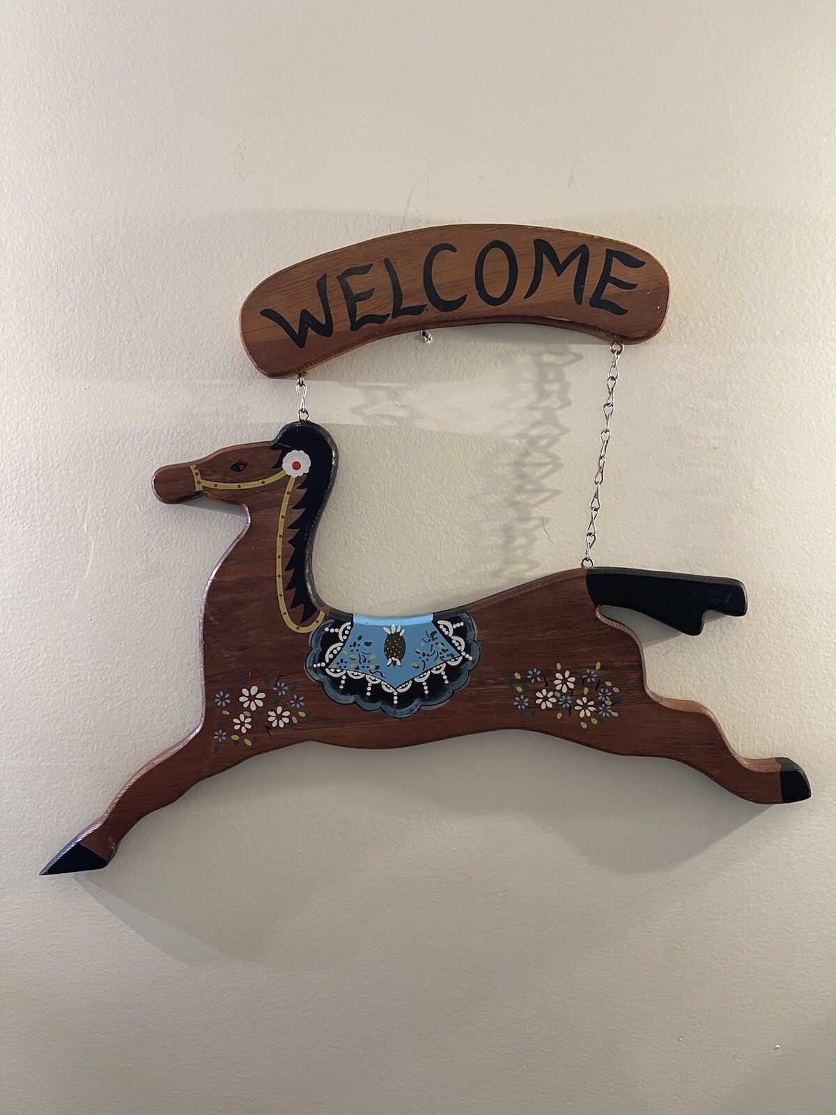 Fanciful Hand Painted Horse Wooden Welcome Sign