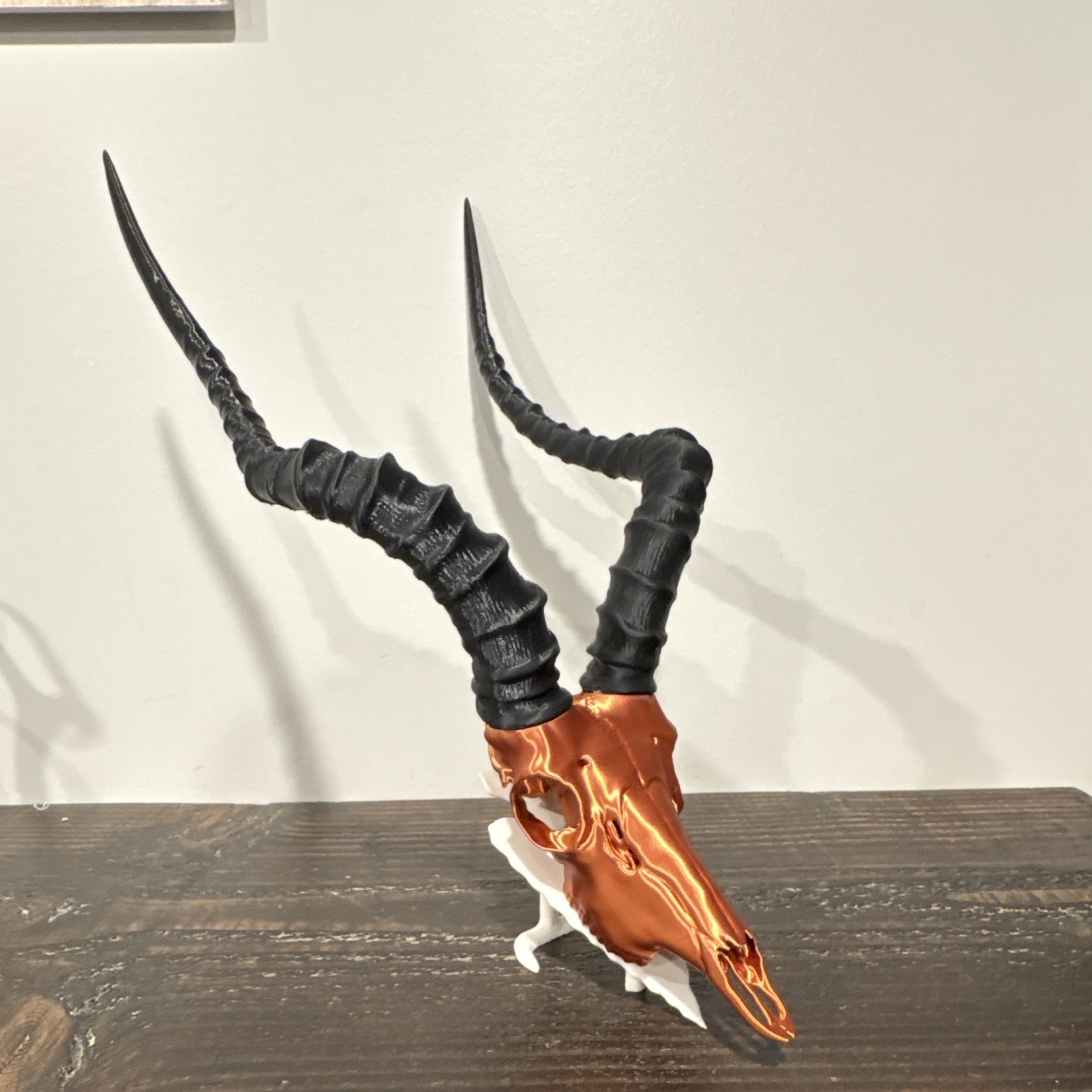 Modern Copper & Black Resin Antelope Skull Sculpture, 3d prints
