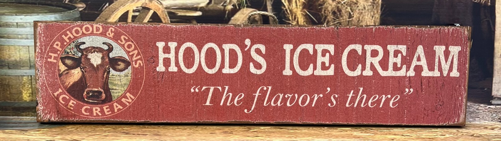 Antique Style Wooden HOODS ICE CREAM Home Decor Sign 6×24
