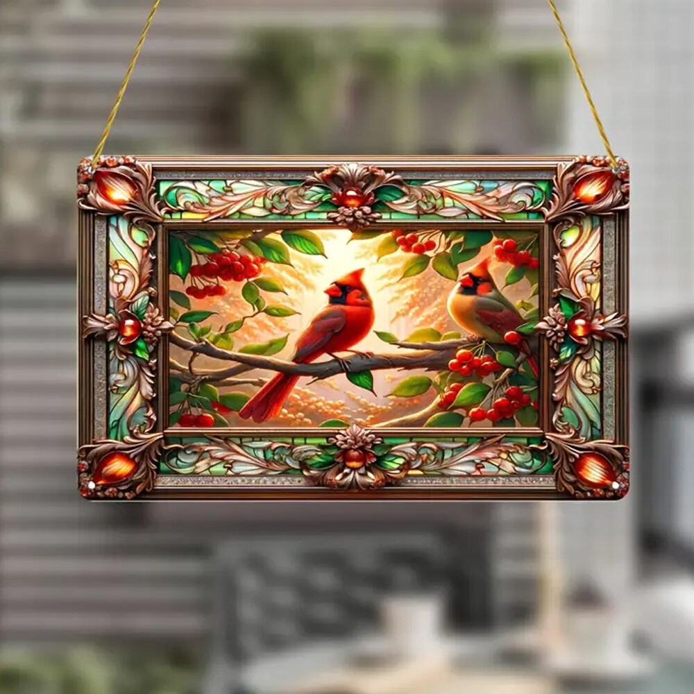Baroque Style Acrylic Decorative Sign with Cardinal Bird Decoration Hanging