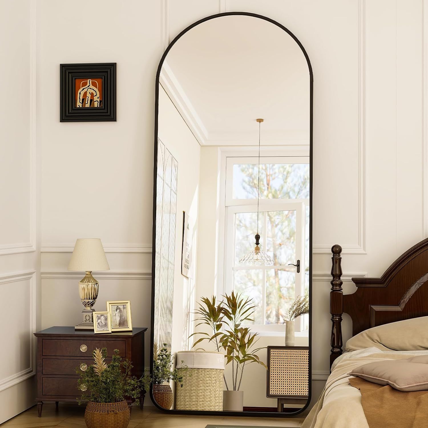 Full Length Floor Mount Mirror. Aluminum Alloy Frame Arch HD For Bedroom
