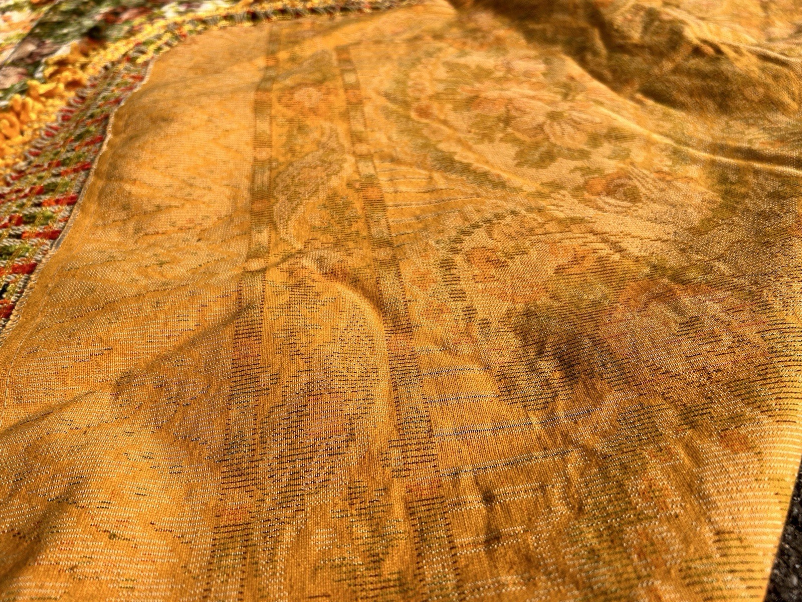 Vintage Italian Velvet Cherub & Floral Themed Bedspread / Tapestry with Fringe