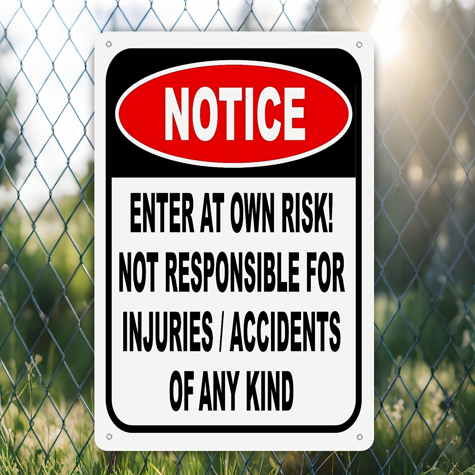 Tin Sign Notice Enter at Own Risk 20*30Cm Metal