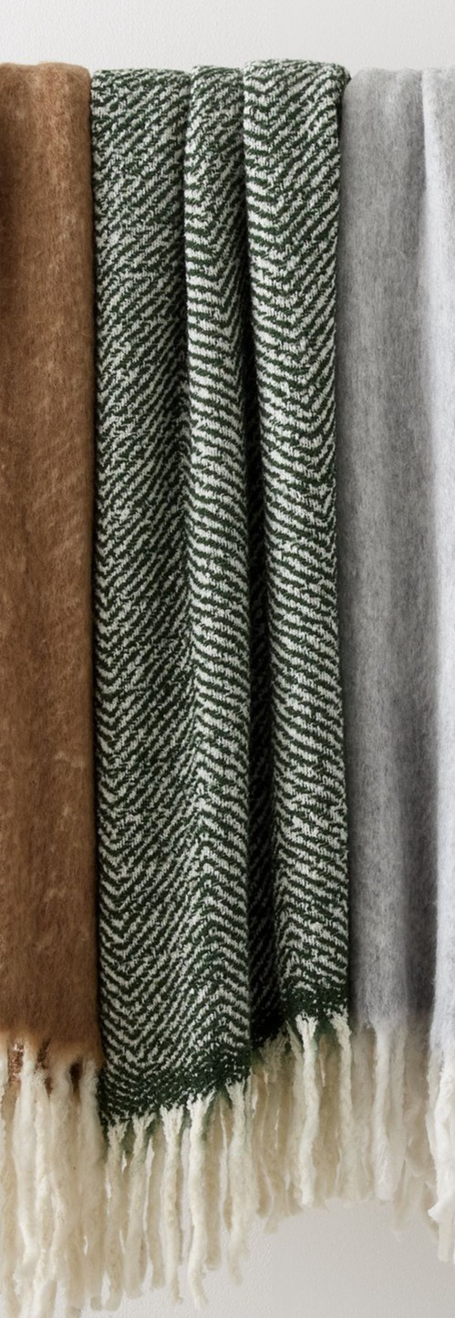 NEW! West Elm Brushed Herringbone Throw 50″ X 70″ Shades of Conifer (Green)