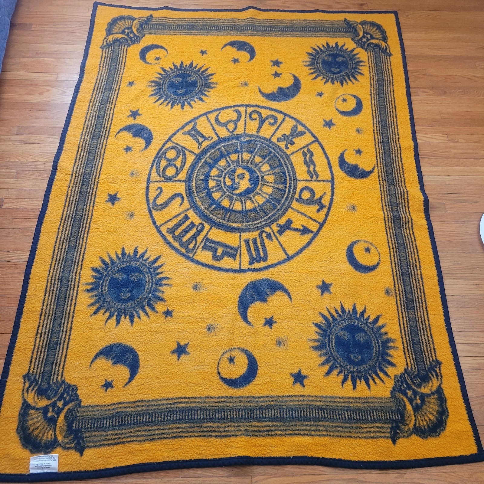 Vtg 90s Y2K Celestial Whimsigoth Sun Moon Zodiac Yellow Blue Throw Blanket 71×52