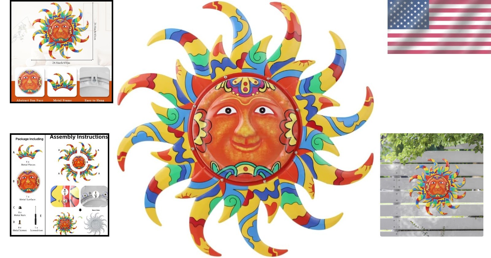 Colorful Metal Sun Wall Art 25″ Dia