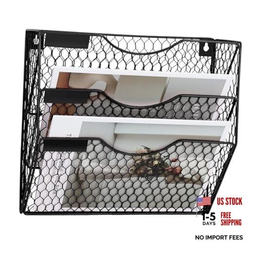 Mail Organizer Wall Mount Hanging File Holder Storage, Metal Chicken Wire